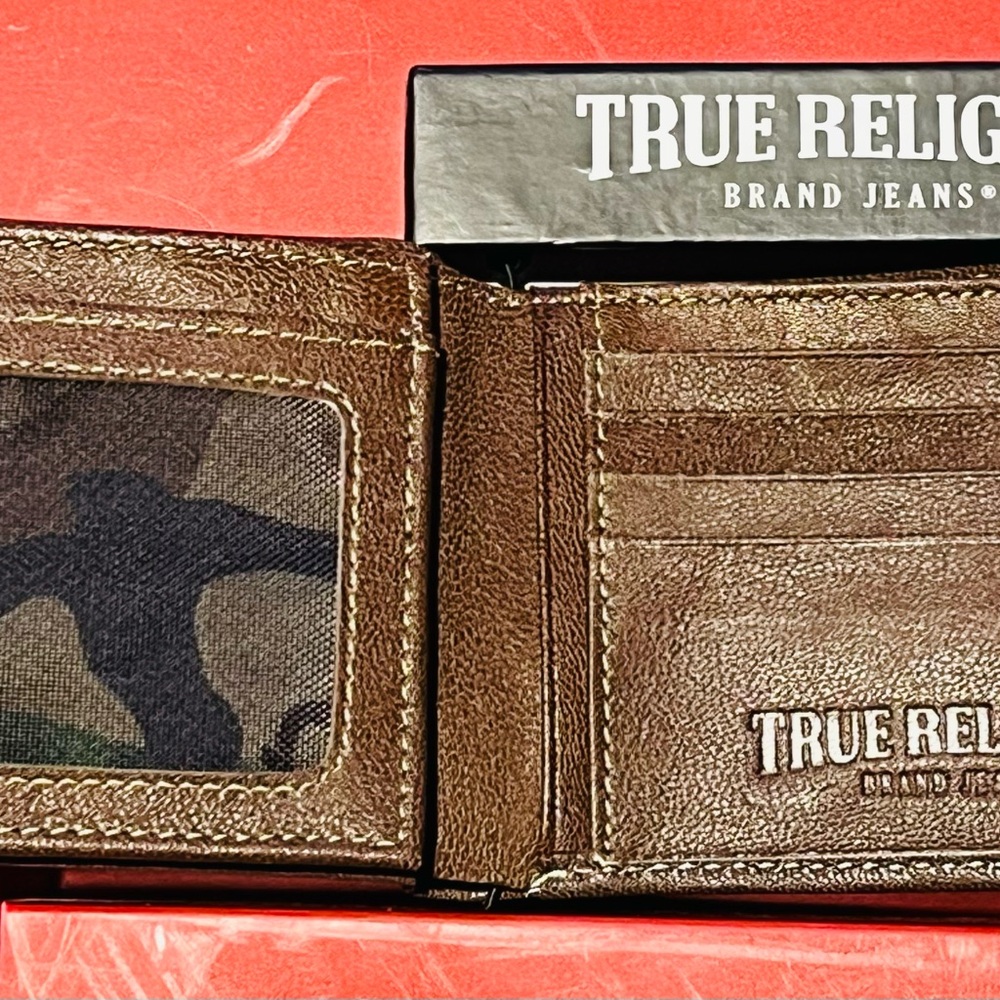 True Religion Brown Leather Bi Fold Wallet